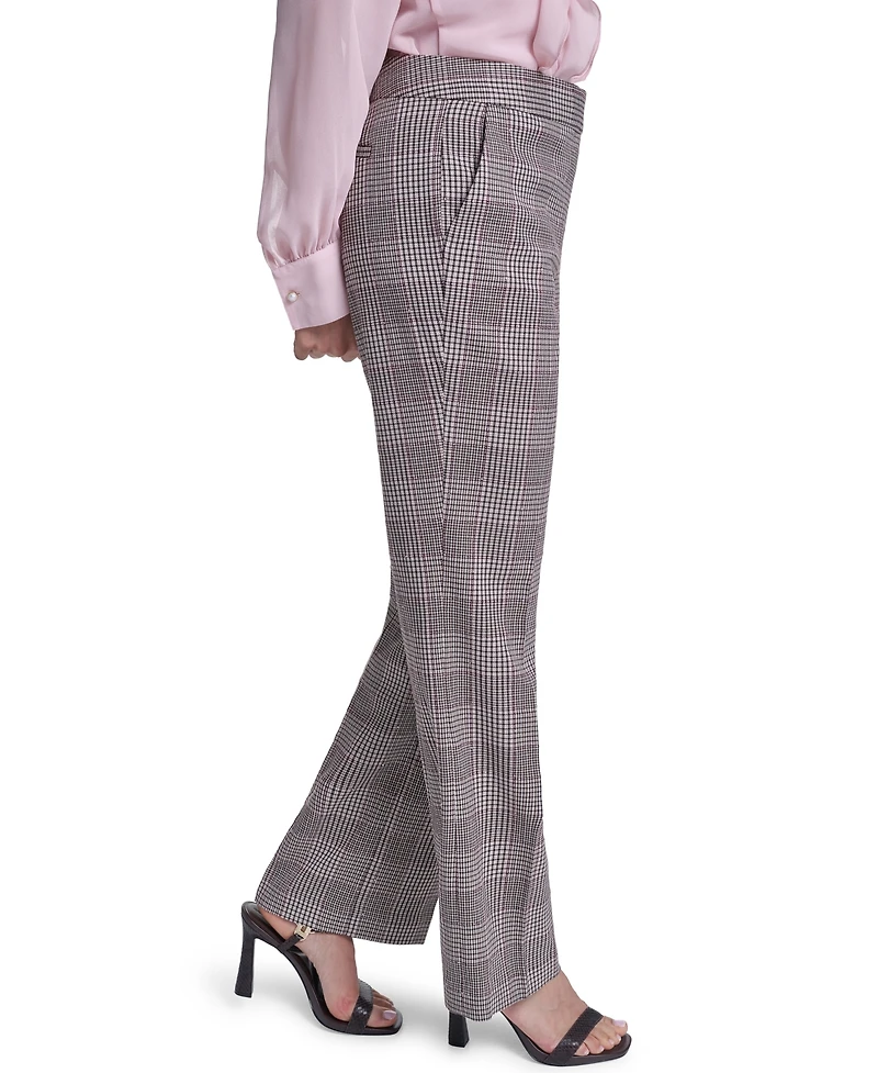 Karl Lagerfeld Paris Women's Plaid Wide-Leg Mid-Rise Dress Pants