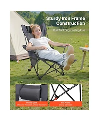 ECHTPeak 4 Adjustable Positions Portable Folding Lounger,Headrest and Foot Rest, Supports 220 lbs, Heavy Duty Camp Chairs for Patio