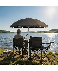 ECHTPeak Outdoor Camping 2-Seat Folding Camp Chair, with Umbrella and Cup Holders, Foldable Beach Chair Set, for Patio, Camping, Backyard