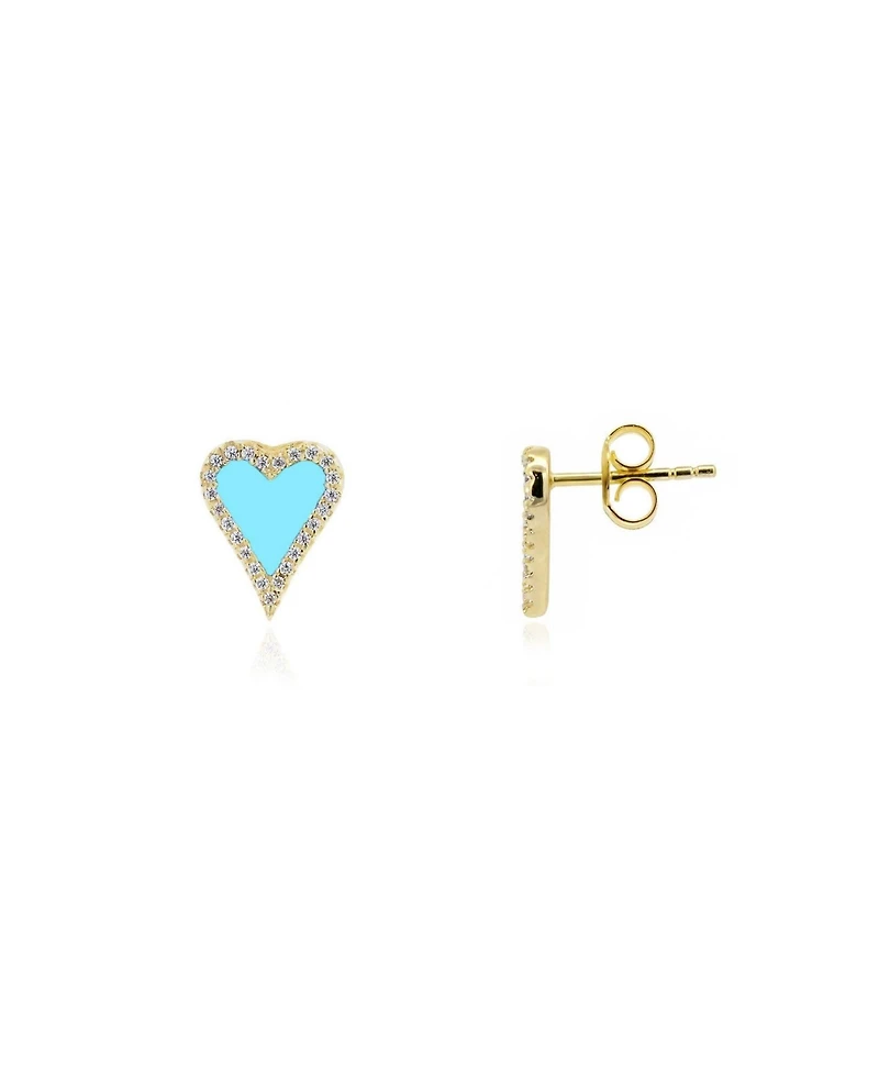 The Lovery Mini Turquoise Cz Halo Heart Stud Earrings 14K Gold-Plated Sterling Silver