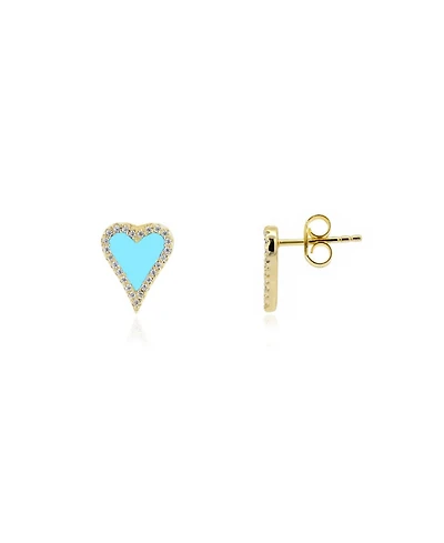 The Lovery Mini Turquoise Cz Halo Heart Stud Earrings 14K Gold-Plated Sterling Silver