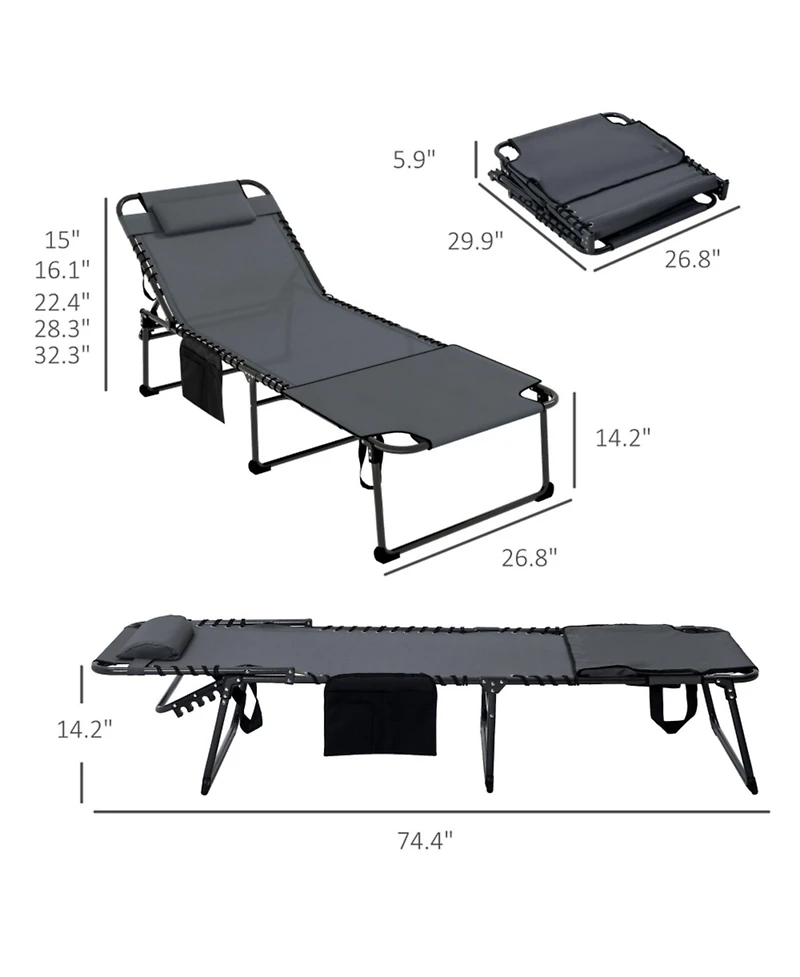 ECHTPeak 2 Piece Folding Chaise Lounge with 5-level Reclining Back, Outdoor Lounge Chair with Side Pocket and Headrest for Beach, Yard, Patio