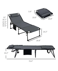 ECHTPeak 2 Piece Folding Chaise Lounge with 5-level Reclining Back, Outdoor Lounge Chair with Side Pocket and Headrest for Beach, Yard, Patio
