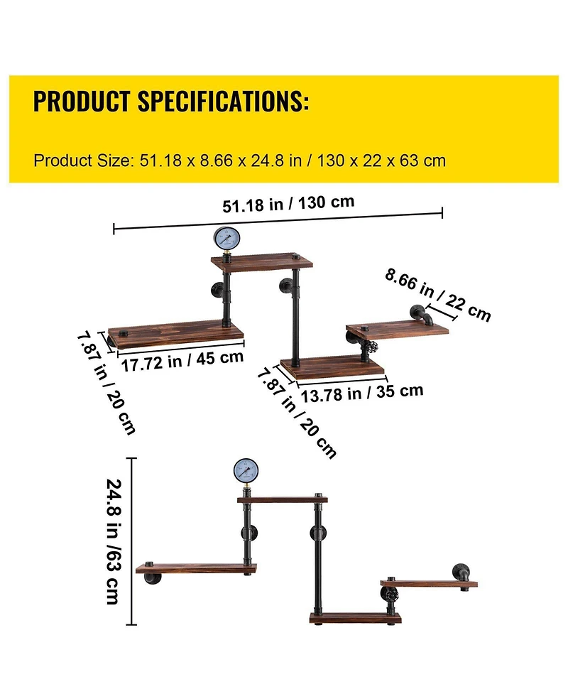 Slickblue Rustic Wall Mounted Pipe Shelves for Kitchen and Bathroom