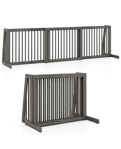 Gymax Folding Adjustable Free Standing 3 Panel Wood Pet Dog Slide Gate Safety Fence