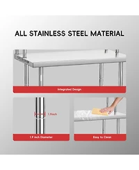 homfan Heavy Duty Stainless Steel Work Table with Overshelf - Commercial Prep plus Storage Shelf for Restaurant, Kitchen,
