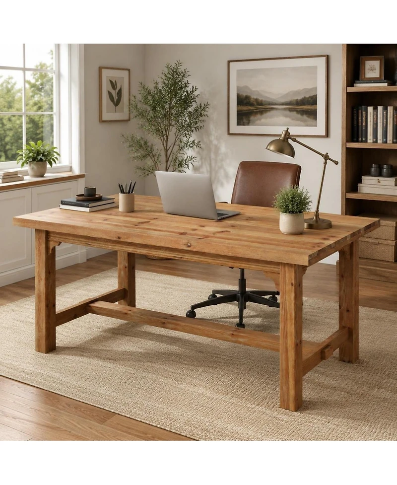 Tribesigns Solid Wood Executive Desk, 63-Inch Farmhouse Office Computer Desk with Thick Legs, Large Writing Table with Foot Bar for Home Office