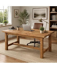 Tribesigns Solid Wood Executive Desk, 63-Inch Farmhouse Office Computer Desk with Thick Legs, Large Writing Table with Foot Bar for Home Office