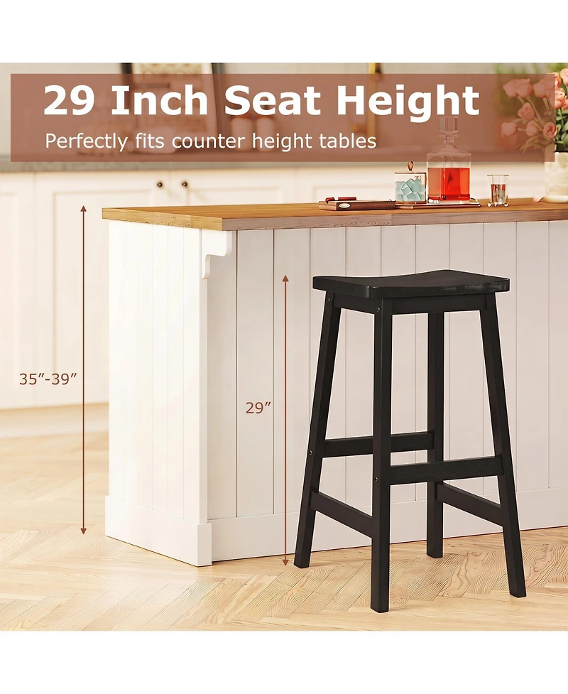 Gymax 29'' Saddle-Seat Counter Height Stools Set of 2 Backless Barstools with Curved Seat
