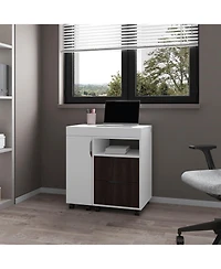 Fm Furniture Loris Extendable Desk with Two Drawers, Open Shelves, and Sliding Mechanism