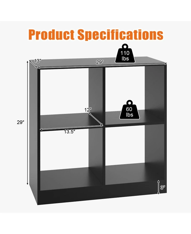 Gouun 29 Inch Freestanding Kids Storage Bookcase with 4 Open Cubes