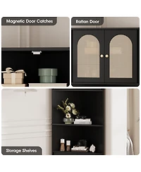 Vabches 67" H Tall Corner Cabinet, Rattan Storage Cabinet with Adjustable Shelves, Corner Bookshelf