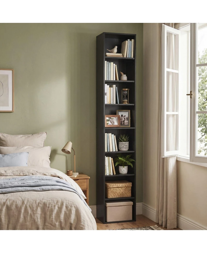 Sugift 8-Tier Narrow Bookshelf with 4 Adjustable Shelves and Storage Cubes