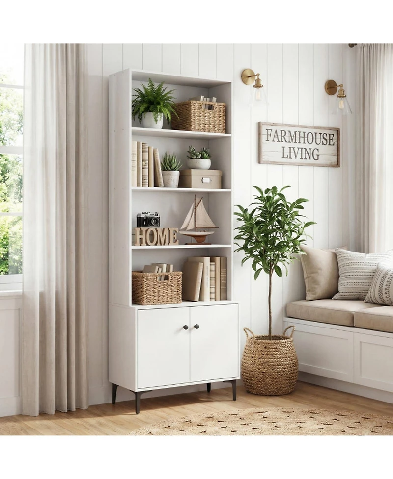 Sugift 68.5 Inch Bookshelf with 2-Door Cabinet Open Shelving and 2 Anti-Tipping Kits