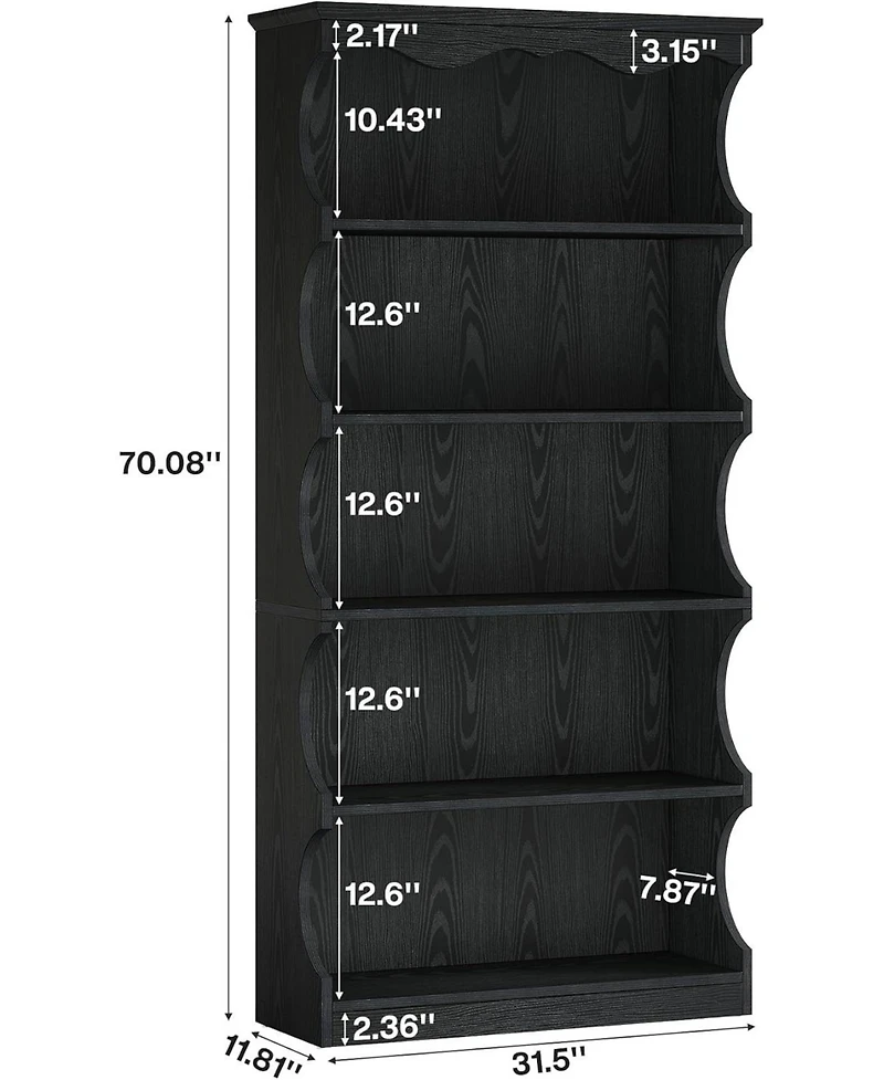 Tribesigns 70" Tall Bookcase: 5-tier open bookshelf with curved-edge design. Wooden display shelves for living room, home office, bedroom