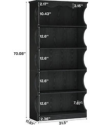 Tribesigns 70" Tall Bookcase: 5-tier open bookshelf with curved-edge design. Wooden display shelves for living room, home office, bedroom