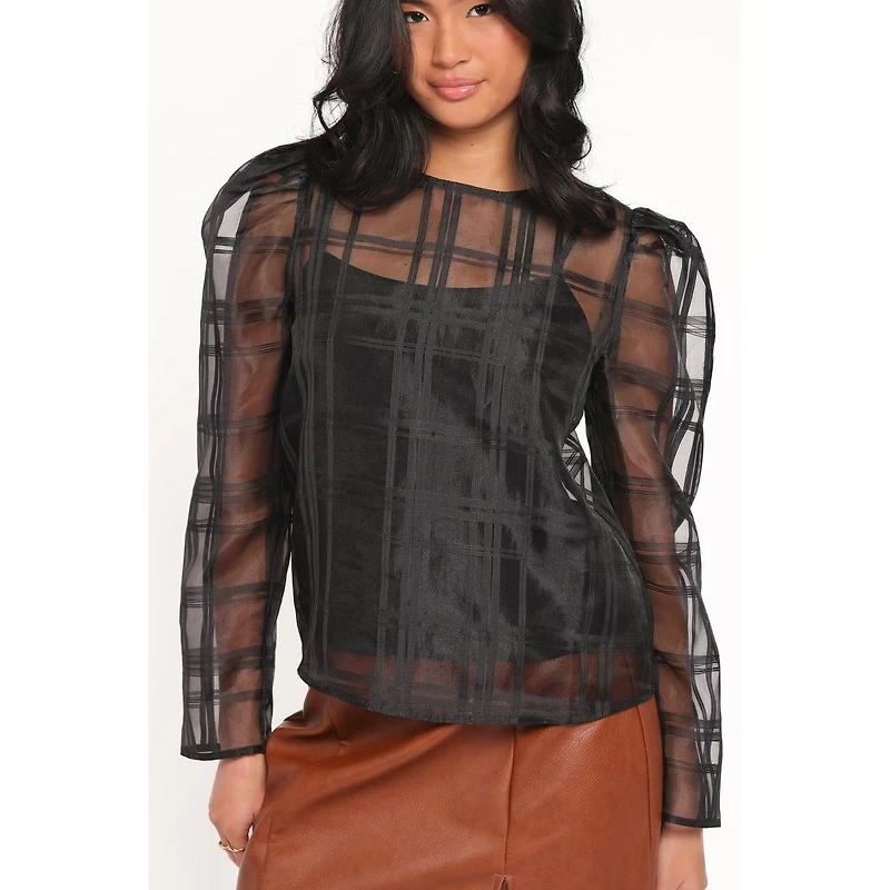 Petal and Pup Women's Peony Sheer Plaid Long Sleeve Top