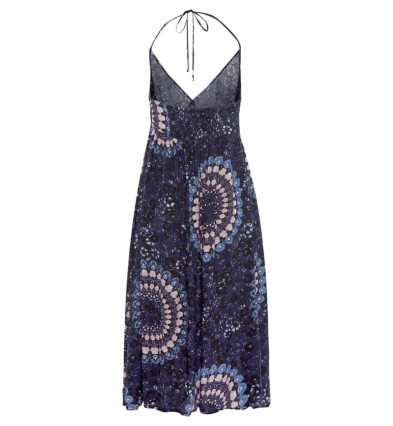 Lascana Women's Viscose Printed Halter Smocked Halter-Neck Midi Dress