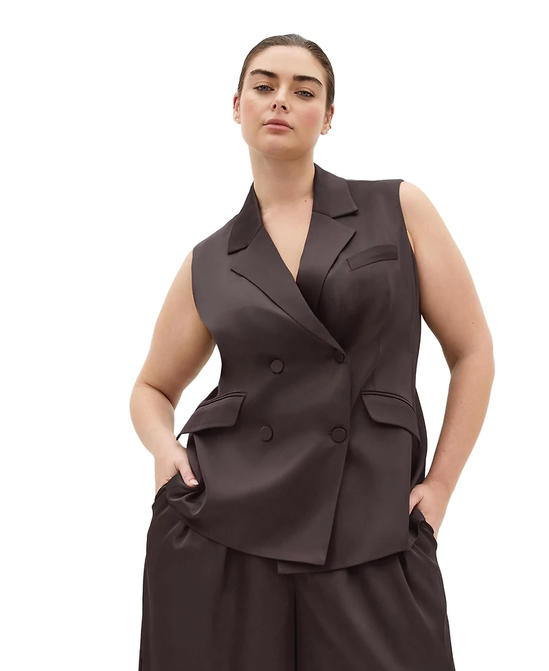 City Chic Plus Rylie Satin Double-Breasted Tailored-Fit Vest