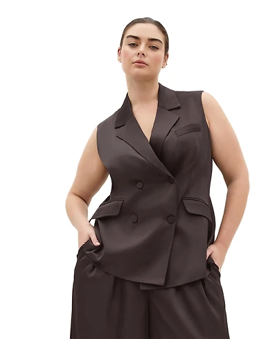 City Chic Plus Rylie Satin Double-Breasted Tailored-Fit Vest