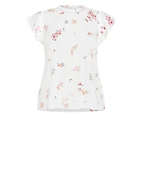 City Chic Plus Fleur Petal Print Top with Frilled-Crew Neckline and Short Flutter Sleeves