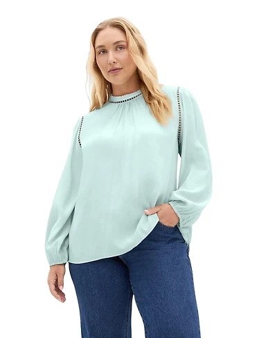 City Chic Plus Lorena Mock-Neck Ladder-Stitch Detail Top