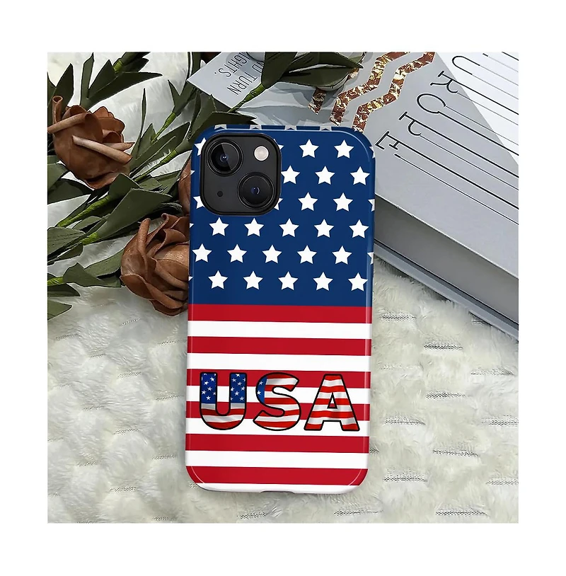 Lisen 2-Layer Usa Flag Phone Case for Apple iPhone 15
