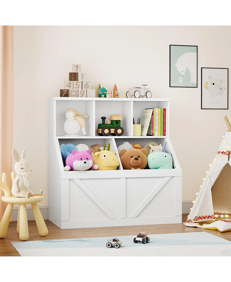 2 Set of Kids Bookshelf and Toy Storage Organizer, Nursery and Playroom, Children s Bookcase with Cabinet, Versatile for Home, School and Daycare Use