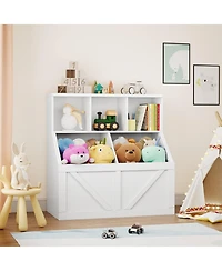 2 Set of Kids Bookshelf and Toy Storage Organizer, Nursery and Playroom, Children s Bookcase with Cabinet, Versatile for Home, School and Daycare Use