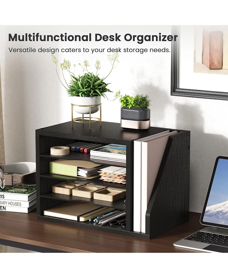 Danrong Wooden Mail Organizer Desk Adjustable Shelves Sorter File Desktop Holder For Home Office