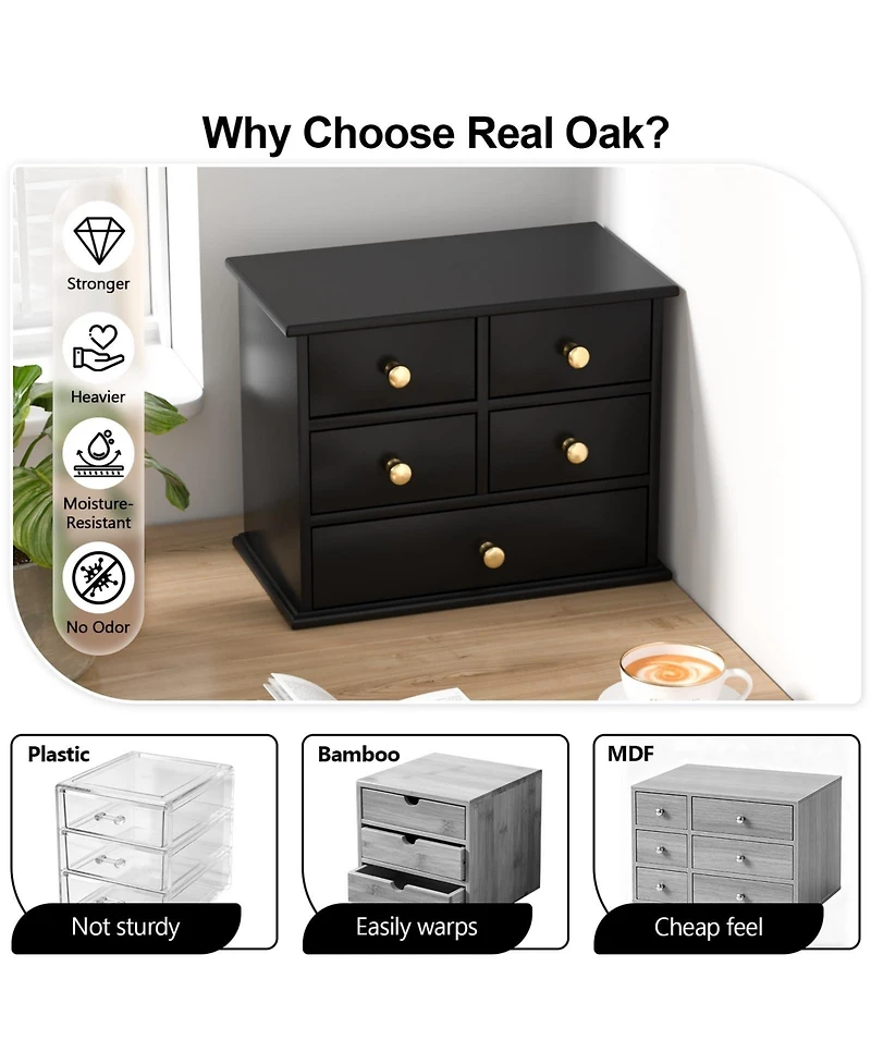 Danrong Solid Wood Desktop Organizer With Metal Handles Non Slip Pads Multi Purpose Storage For Home Office
