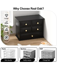 Danrong Solid Wood Desktop Organizer With Metal Handles Non Slip Pads Multi Purpose Storage For Home Office