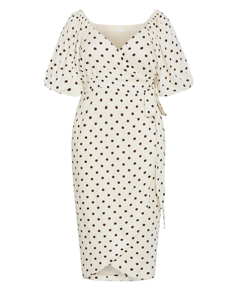 City Chic Plus Claudine Wrap Spot-Print Balloon-Sleeve Midi Dress
