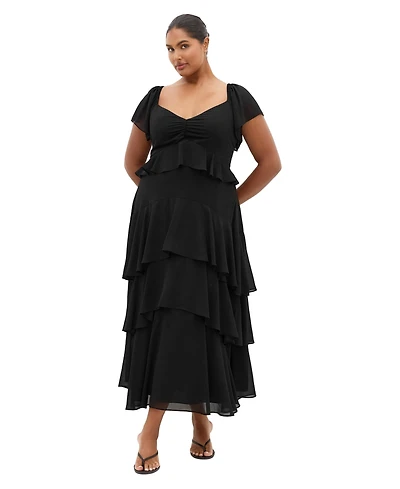 City Chic Women's Sienna V-Neck Ruffle-Tiered Maxi Dress