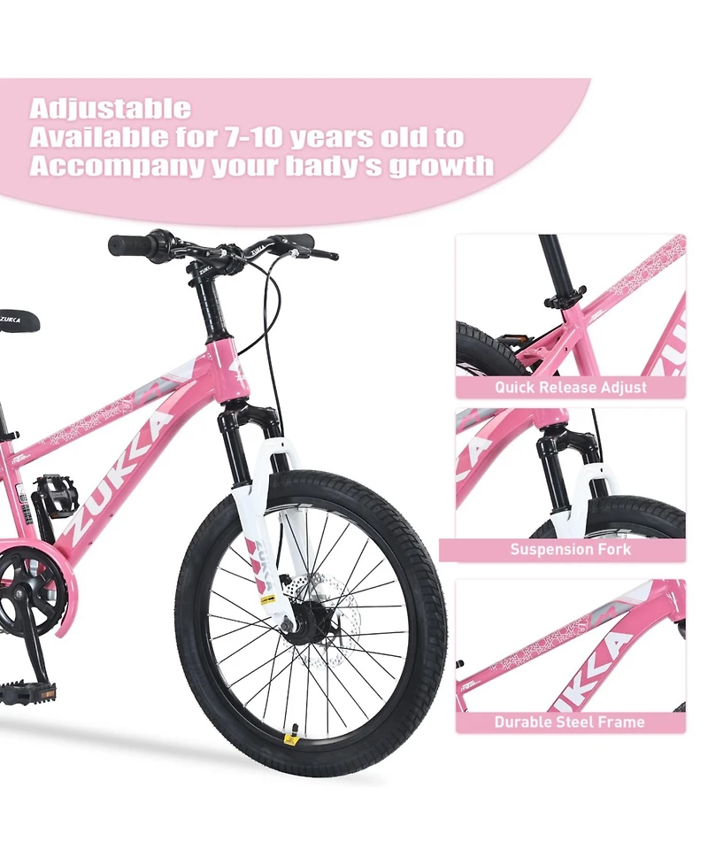 ECHTPeak 20 Inch Kids Mountain Bike, with Dual Disc Brakes, for Boys Girls Ages 7-10 Years, Steel Frame, Adjustable Seat and Handlebar
