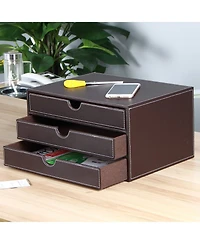 Danrong 3 Drawer Pu Leather Desktop Storage Box A4 File Organizer For Office Supplies