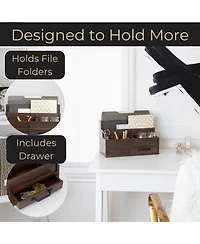 Danrong Rustic Wood Desktop Mail Organizer With Drawer Pen Holder