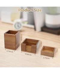 Danrong Brown Wooden Desk Organizer Set Pen Holder Paperclip Sticky Note Storage