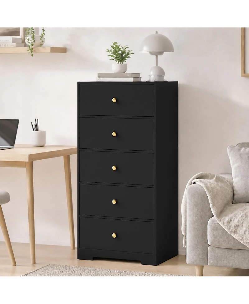 homfan 5-Drawer Tall Chest of Drawers, 45.3 Inch Dresser Cabinet with Waterproof Finish & Smooth Drawer Glides, Bedroom Clothes Storage Organizer