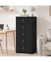 homfan 5-Drawer Tall Chest of Drawers, 45.3 Inch Dresser Cabinet with Waterproof Finish & Smooth Drawer Glides, Bedroom Clothes Storage Organizer
