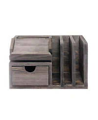 Danrong Rustic Wood Desk Organizer With Drawer Office Storage Sorter