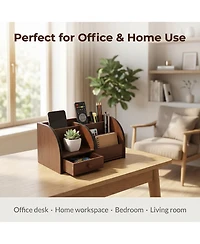Danrong Wooden Desk Organizer With Drawer Multi Compartment Storage For Office Supplies Makeup Accessories