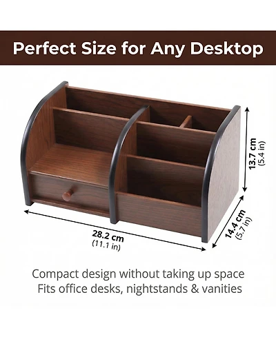 Danrong Wooden Desk Organizer With Drawer Multi Compartment Storage For Office Supplies Makeup Accessories