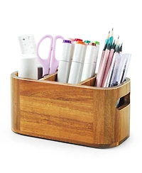 Danrong Natural Wood Desk Pen Holder 3 Slot Versatile Desktop Organizer