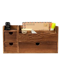 Danrong Deep Roast Solid Wood Desktop Organizer 3 Drawers Multi Compartment Storage