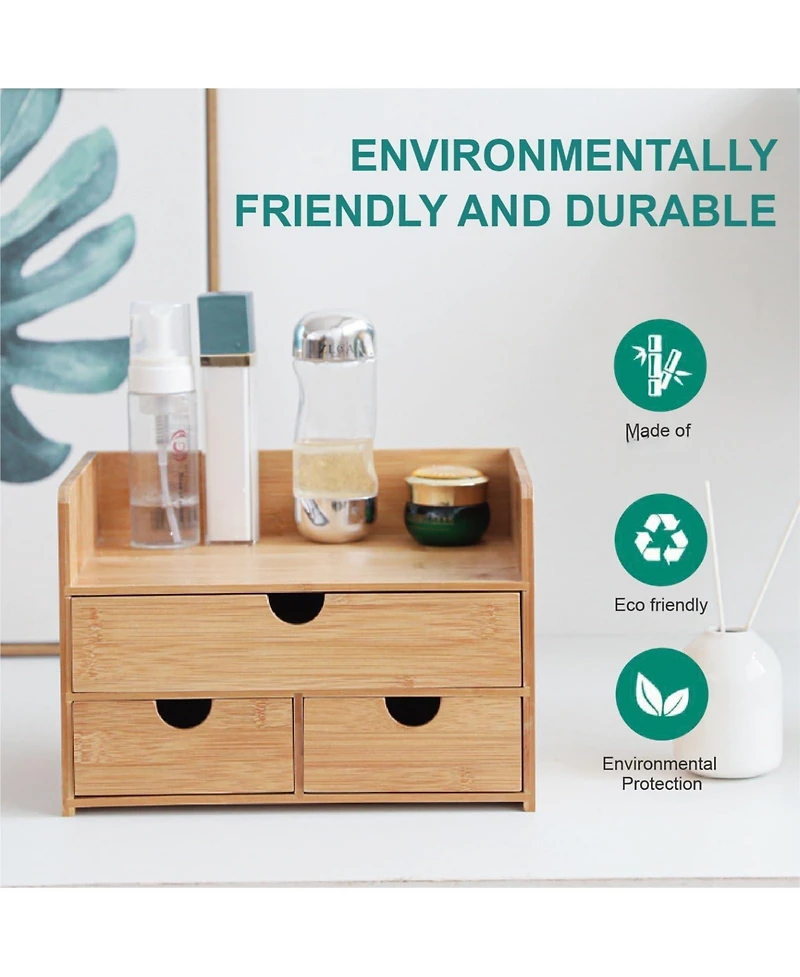 Danrong 3 Drawer Desk Organizer With Open Shelf Makeup Storage Tabletop For Home Office Bathroom