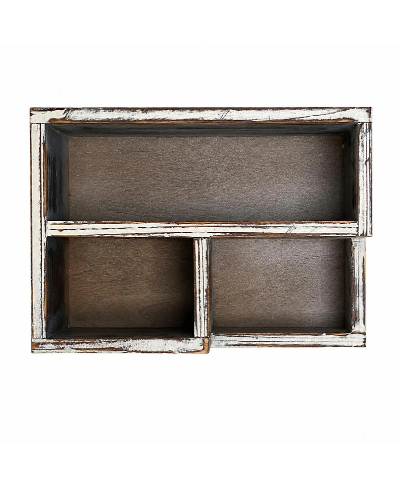 Danrong Rustic Solid Wood Desk Organizer 3 Compartment Pen Pencil Holder For Home Office