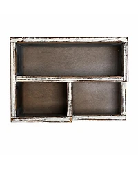 Danrong Rustic Solid Wood Desk Organizer 3 Compartment Pen Pencil Holder For Home Office