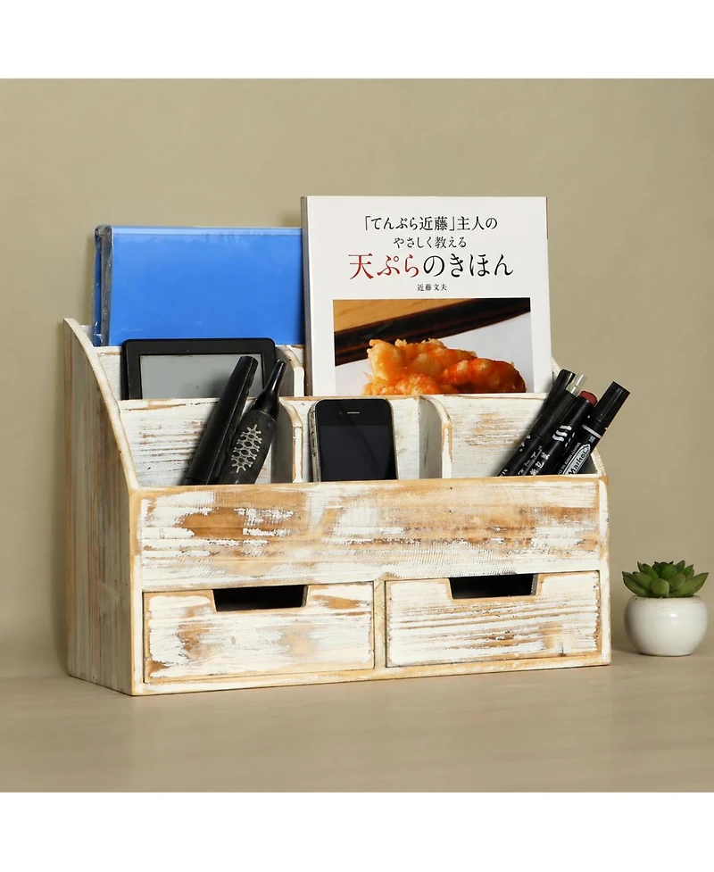 Danrong Wooden 2 Drawer Desktop Organizer Mail Rack File Storage Vanity Bathroom Office Holder