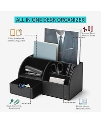 Danrong Leather Desktop Organizer Set With Pull Out Drawer For Office Supplies Storage